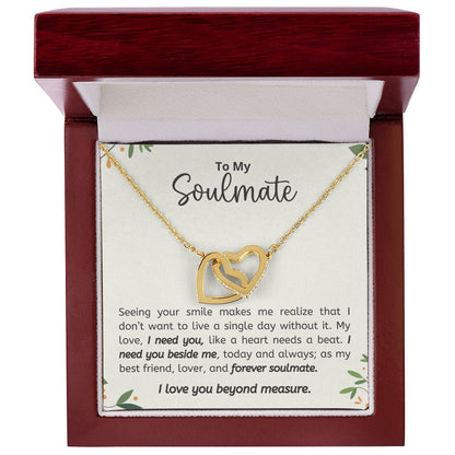 I Need You Beside Me Gift For Soulmate Interlocking Hearts Necklace - Precious Engraved