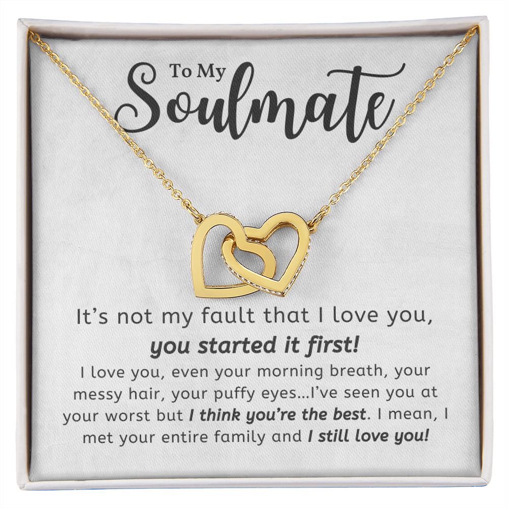 I Think You're The Best Gift For Soulmate Interlocking Hearts Necklace 18K Yellow Gold Finish Standard Box