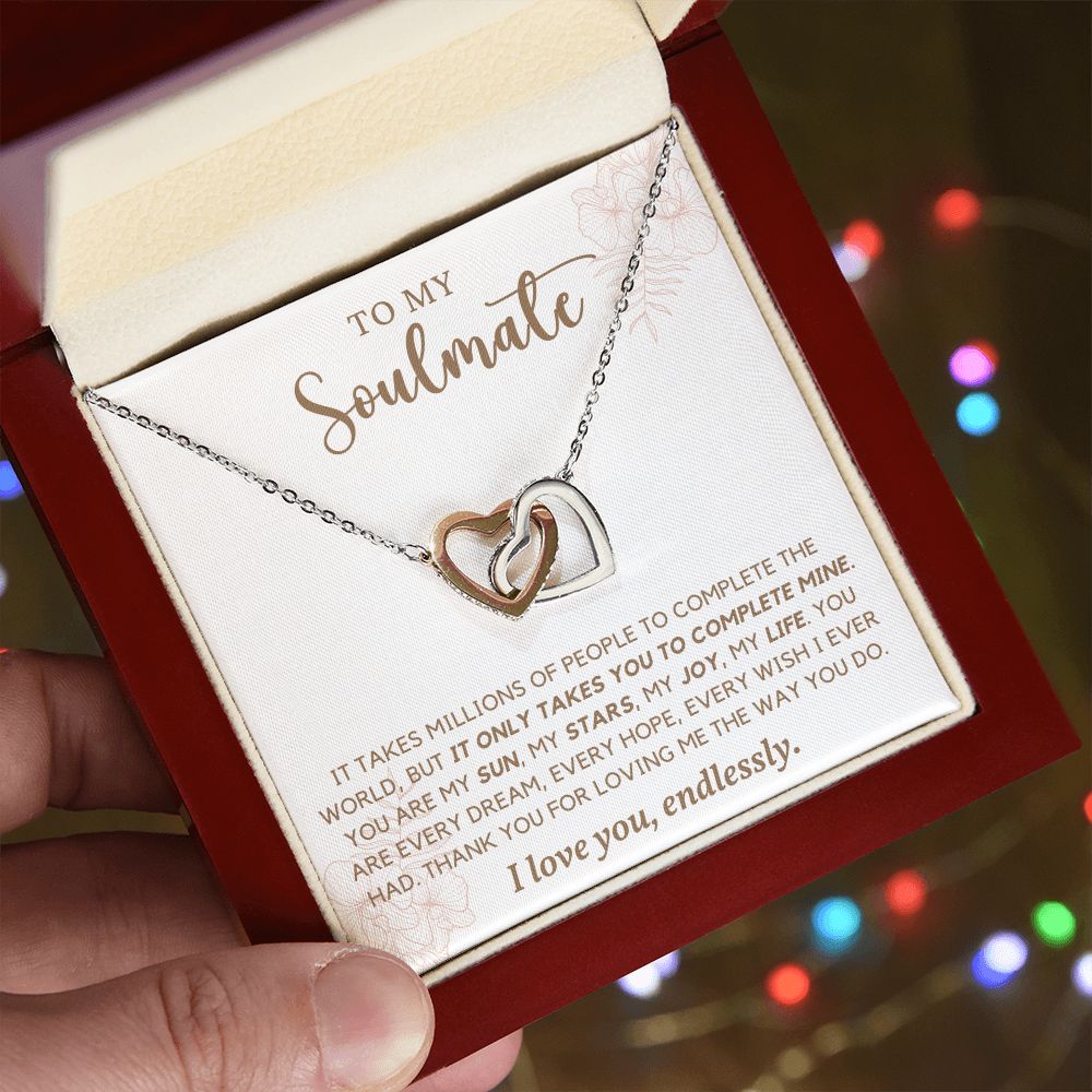It Only Takes You To Complete Mine Gift For Soulmate Interlocking Hearts Necklace - Precious Engraved