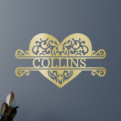 Fancy Heart Personalized Gifts - Custom Metal Sign Gold