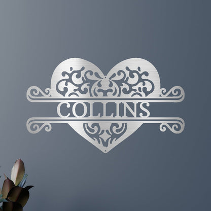 Fancy Heart Personalized Gifts - Custom Metal Sign Silver