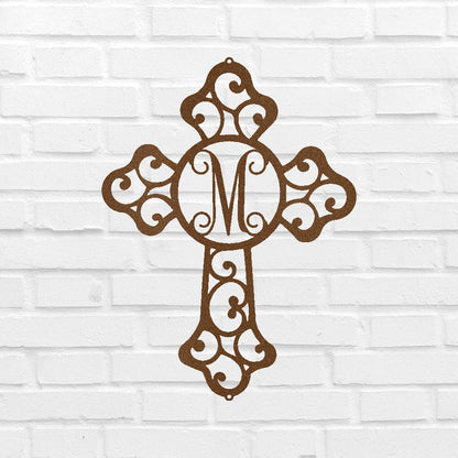 Initial Cross Personalized Gifts - Custom Metal Sign Copper