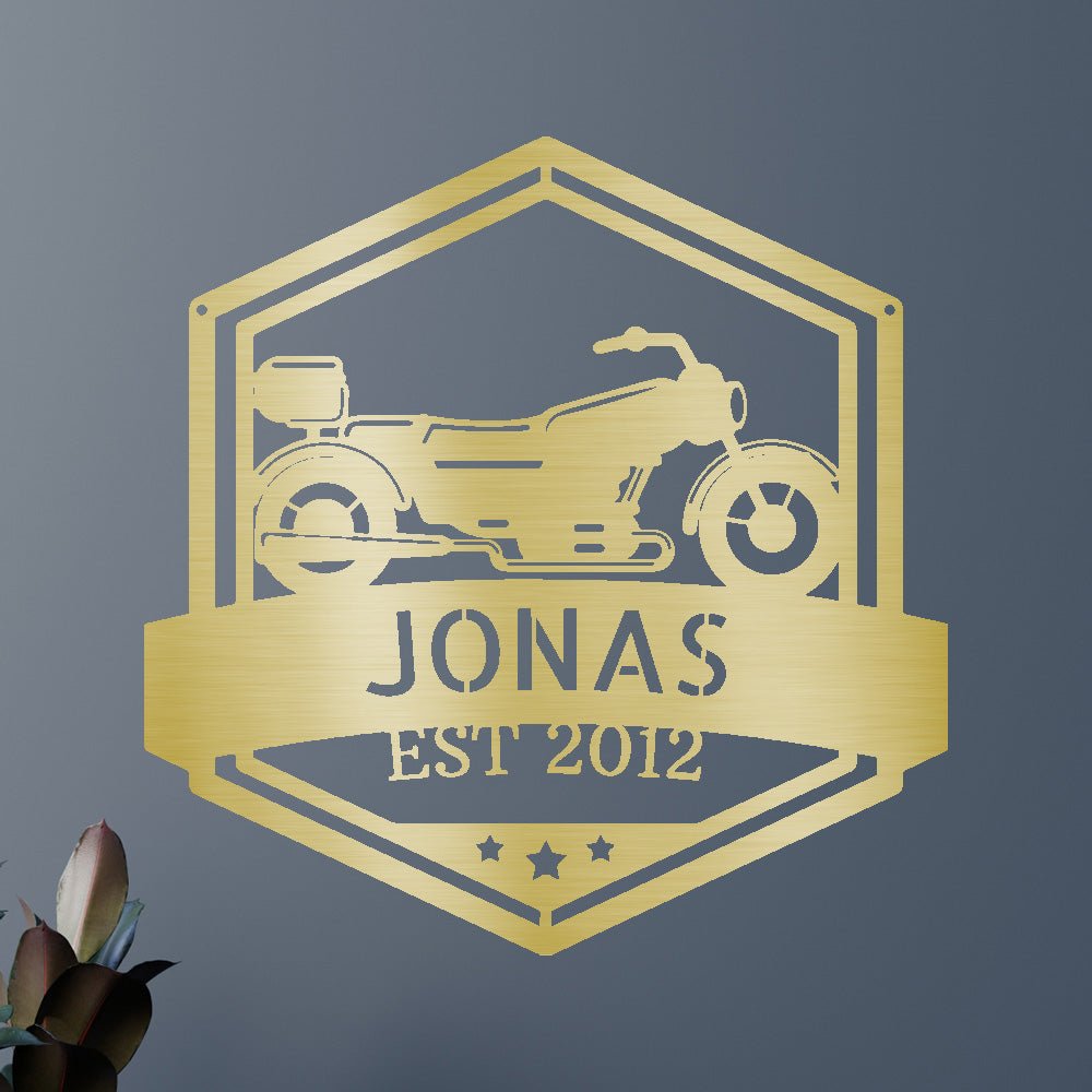 Custom Metal Wall Art - Personalized Motorbike Sign Gold