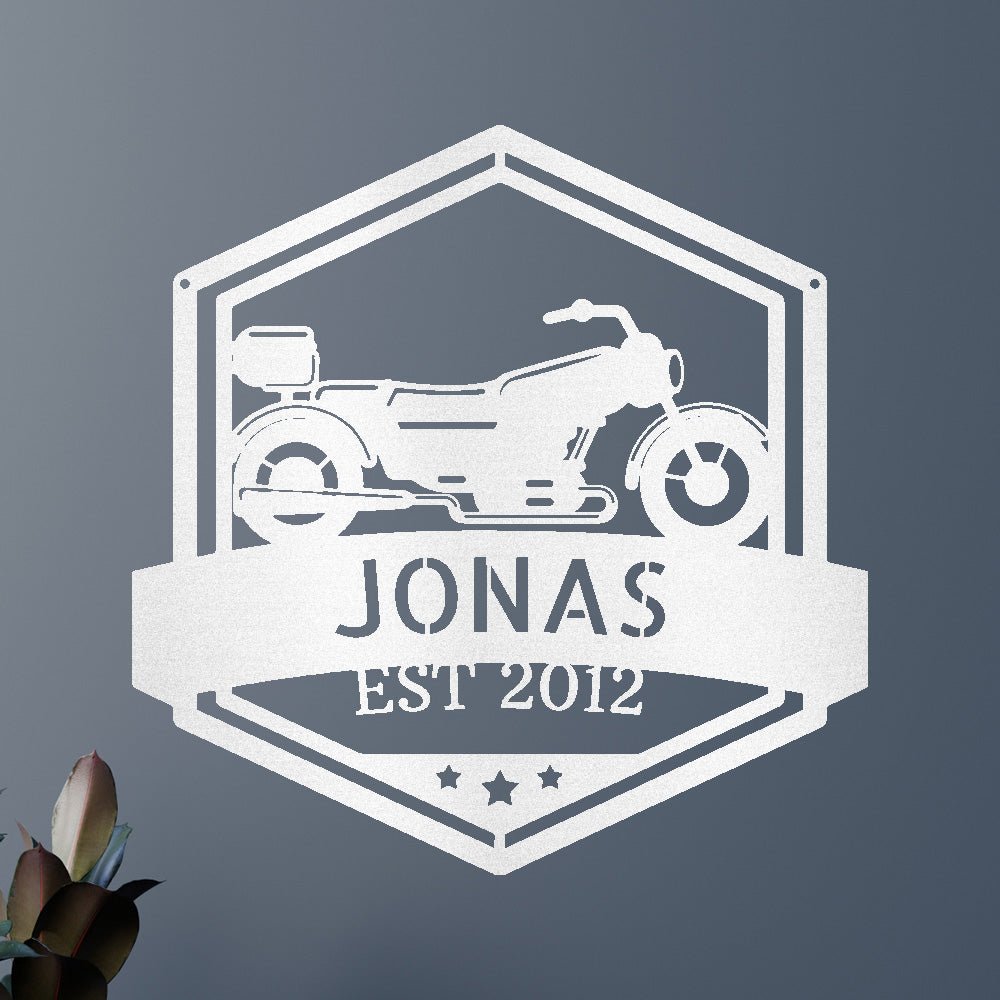 Custom Metal Wall Art - Personalized Motorbike Sign White