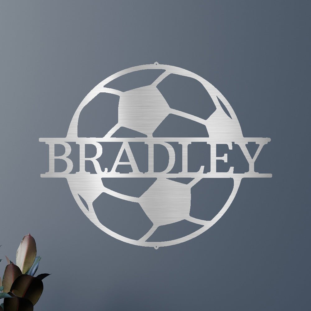 Metal Wall Art Soccer Monogram Custom Name Classic Metal Sign - Precious Engraved