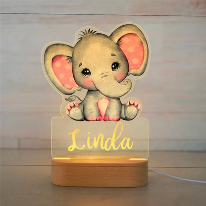Personalized Animal LED Night Light with Custom Name for Kids' Bedroom - Precious Engraved