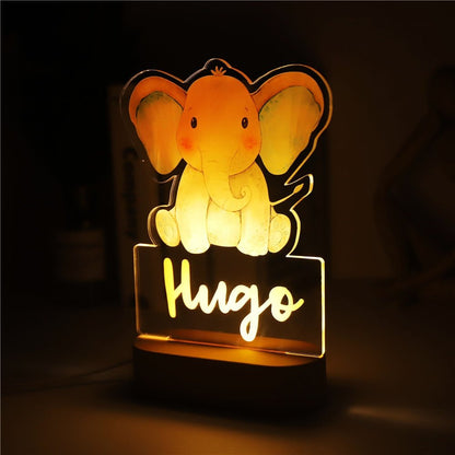 Personalized Animal LED Night Light with Custom Name for Kids' Bedroom - Precious Engraved