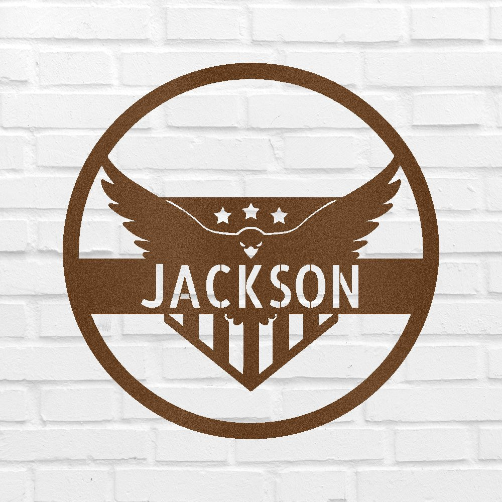 Personalized Attacking Eagle Monogram Metal Wall Art Classic Metal Sign - Precious Engraved
