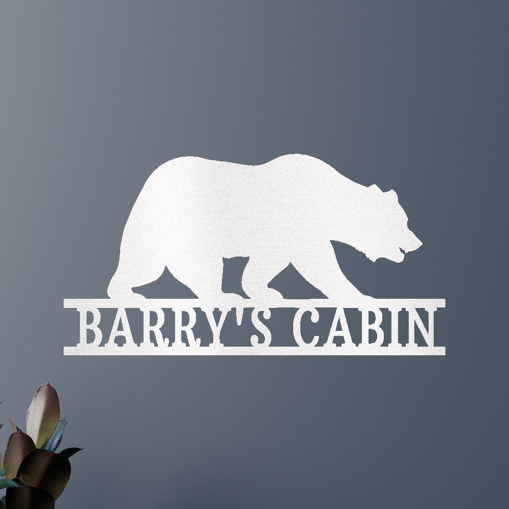 Custom Metal Wall Art - Personalized Bear Monogram White