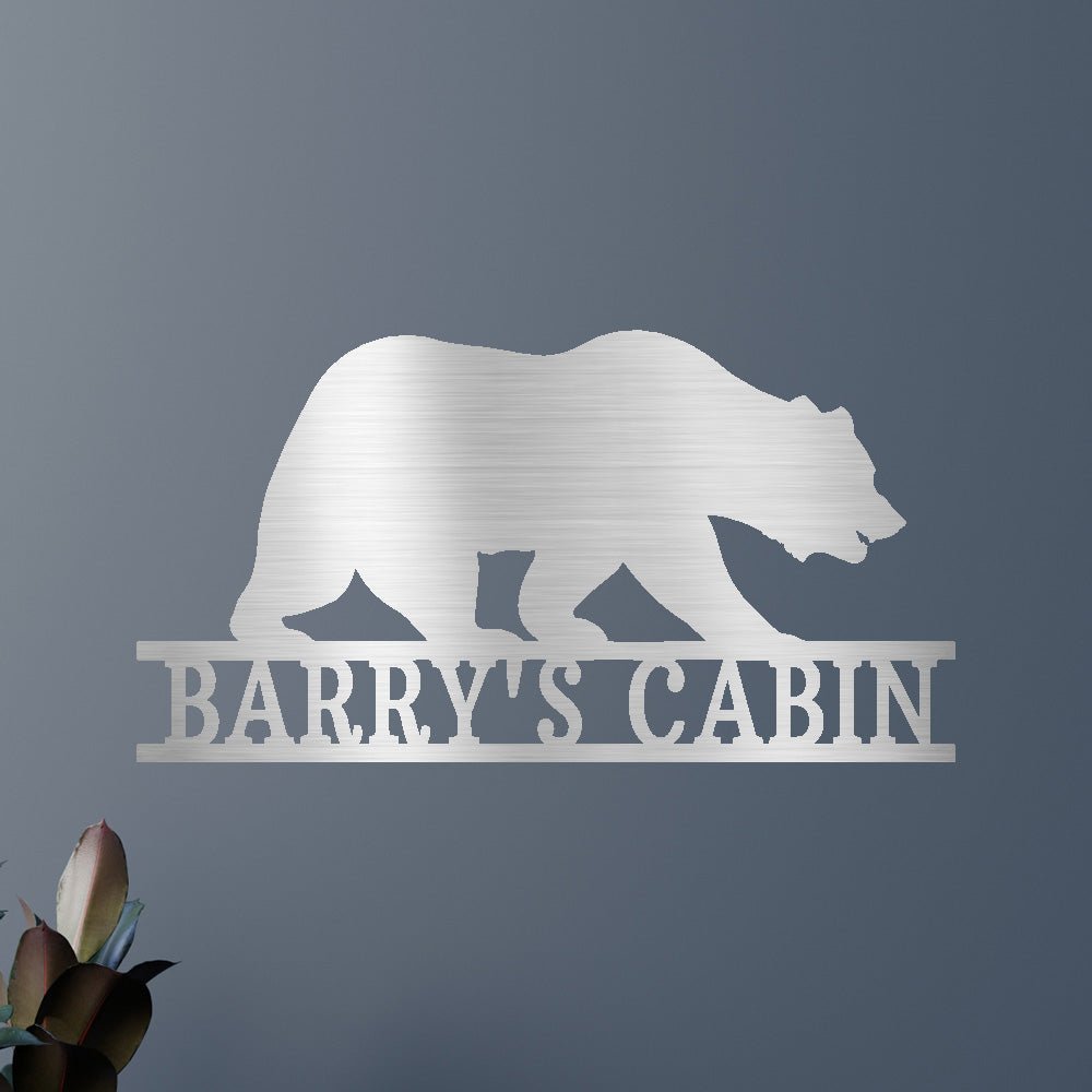 Custom Metal Wall Art - Personalized Bear Monogram Silver