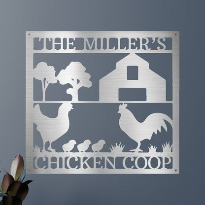 Chicken Coop Personalized Gifts - Custom Metal Sign Silver