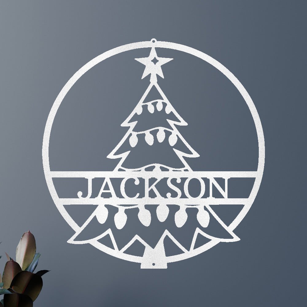 Personalized Christmas Tree Monogram Metal Wall Art Sign - Precious Engraved