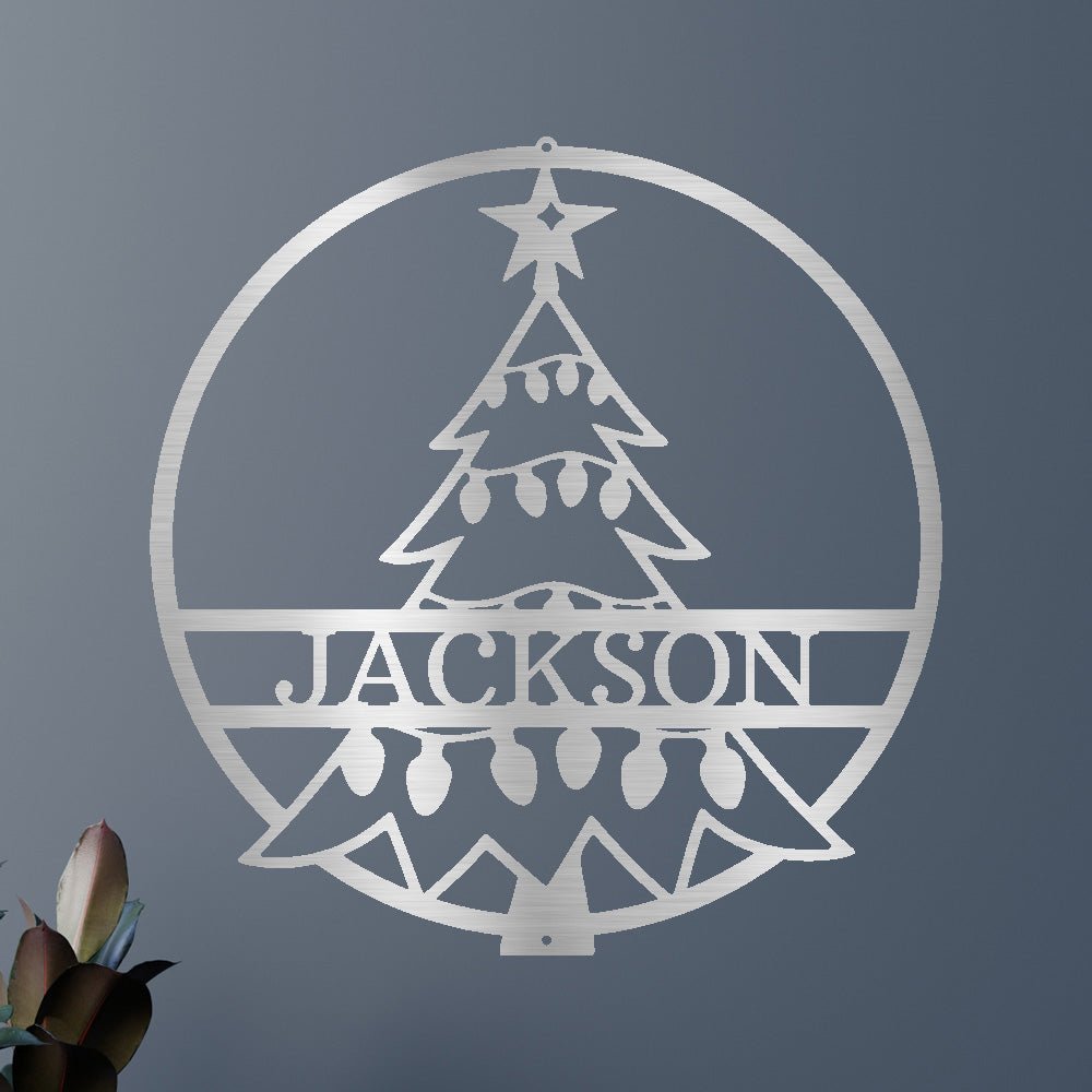 Personalized Christmas Tree Monogram Metal Wall Art Sign - Precious Engraved