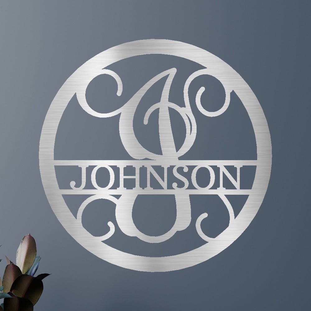Custom Metal Wall Art - Split Letter Vine Monogram Sign