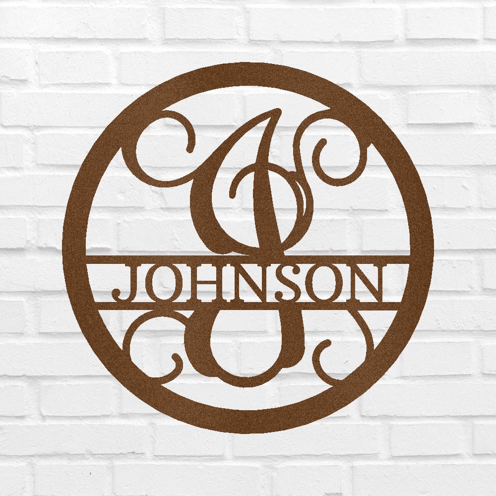 Custom Metal Wall Art - Split Letter Vine Monogram Sign