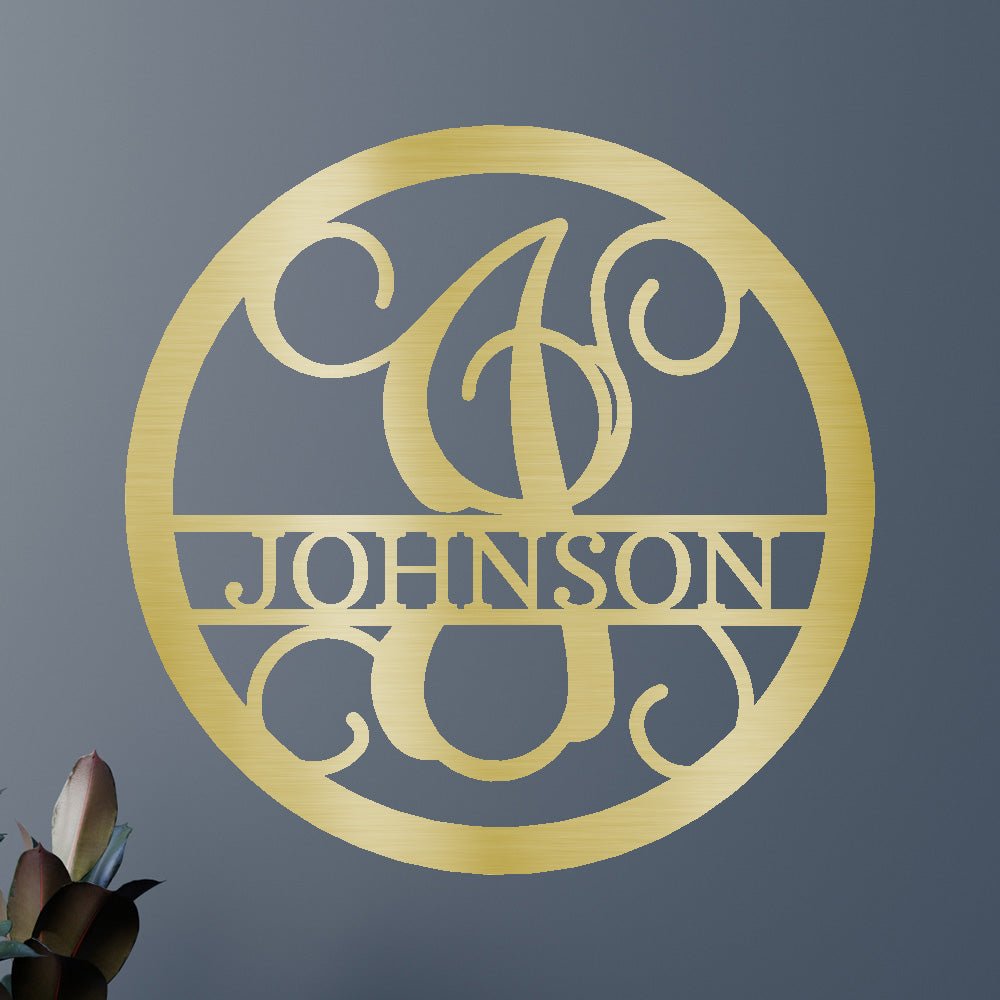 Custom Metal Wall Art - Split Letter Vine Monogram Sign
