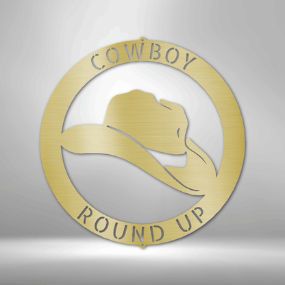 Cowboy Personalized Gifts - Custom Metal Sign Gold