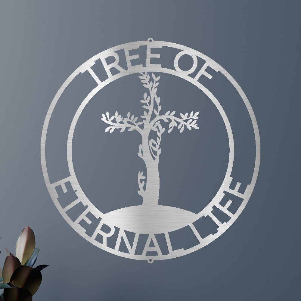 Personalized Cross Tree Monogram Custom Classic Steel Sign - Precious Engraved