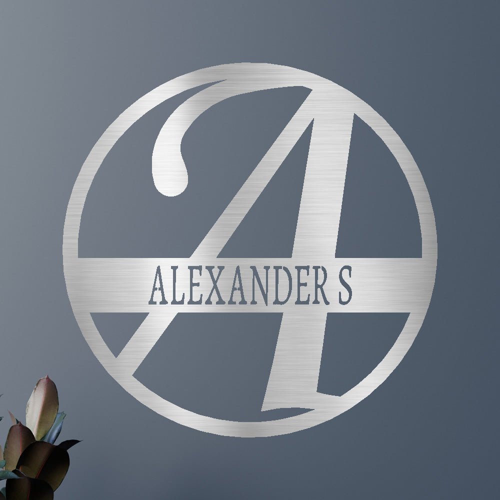 Custom Metal Wall Art - Personalized Split Letter Monogram Sign Silver