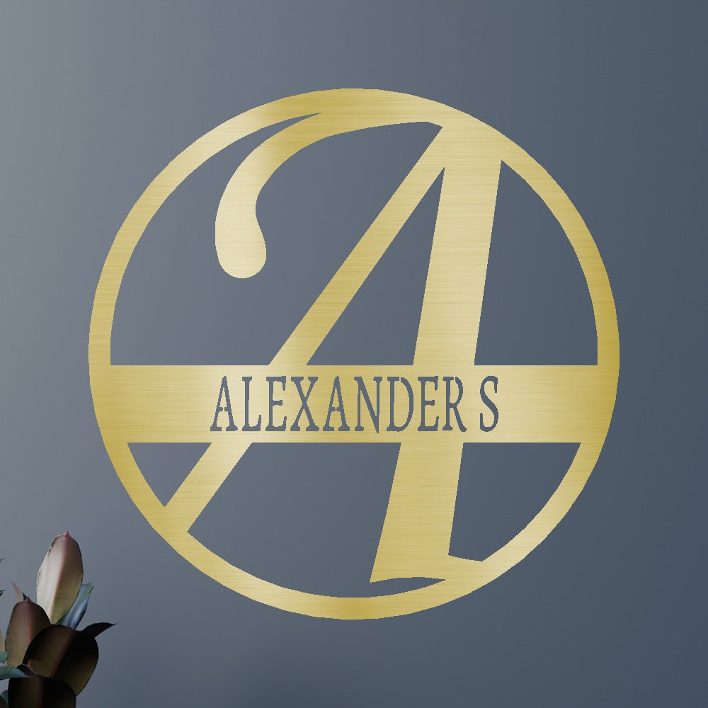 Custom Metal Wall Art - Personalized Split Letter Monogram Sign Gold