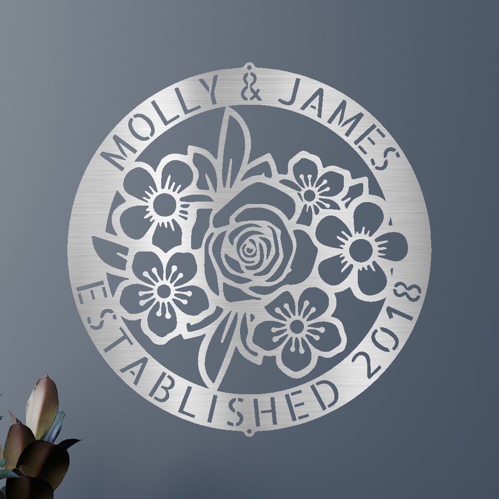 Custom Metal Wall Art - Personalized Floral Name Sign