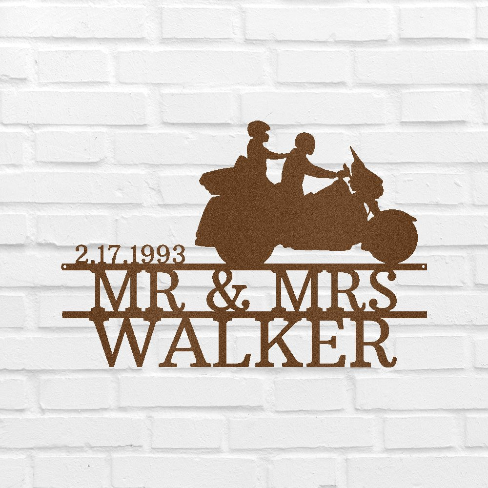 Custom Metal Wall Art - Personalized Biker Couple Name Monogram