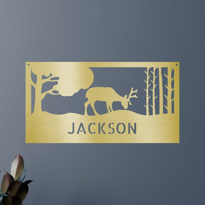 Grazing Deer Personalized Gifts - Custom Metal Sign Gold