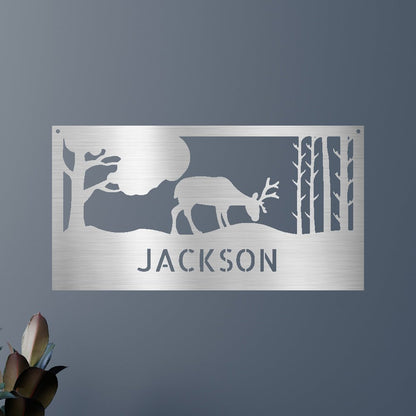 Grazing Deer Personalized Gifts - Custom Metal Sign Silver