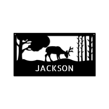 Grazing Deer Personalized Gifts - Custom Metal Sign Black