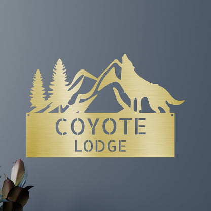 Home Sign - Custom Metal Sign, Grey Wolf Design Gold