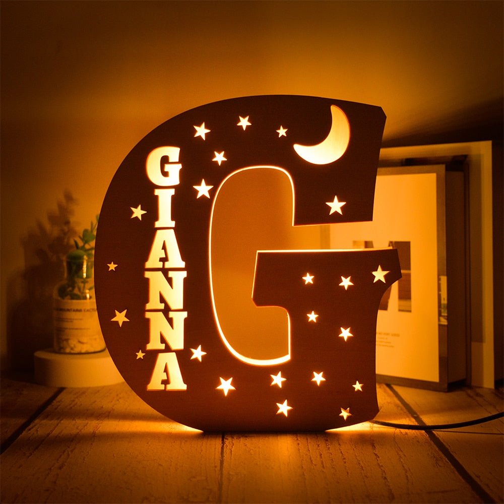 Personalized LED Wall Decor with Custom Name and Stars/Moon Design - Precious Engraved