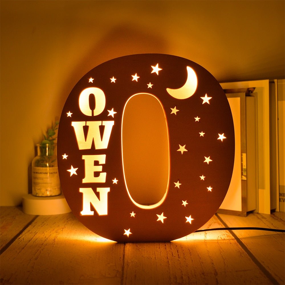 Personalized LED Wall Decor with Custom Name and Stars/Moon Design - Precious Engraved