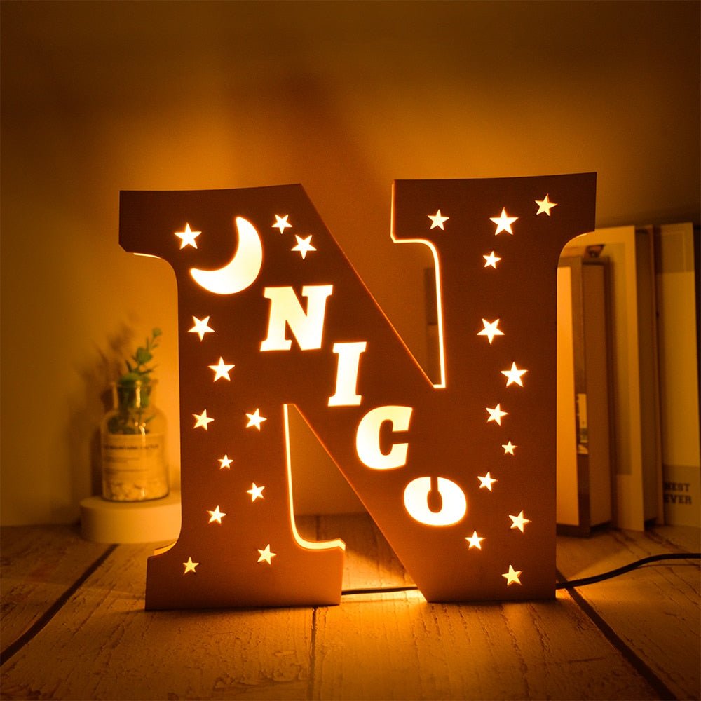 Personalized LED Wall Decor with Custom Name and Stars/Moon Design - Precious Engraved