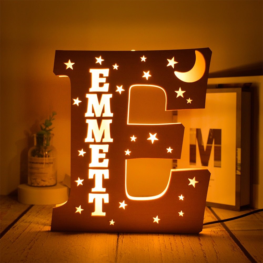 Personalized LED Wall Decor with Custom Name and Stars/Moon Design - Precious Engraved