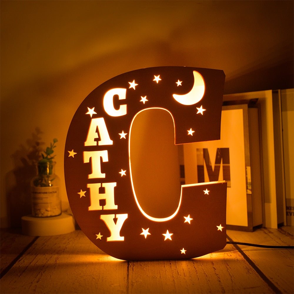 Personalized LED Wall Decor with Custom Name and Stars/Moon Design - Precious Engraved