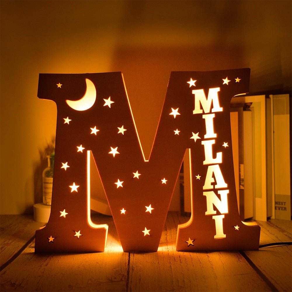 Personalized LED Wall Decor with Custom Name and Stars/Moon Design - Precious Engraved