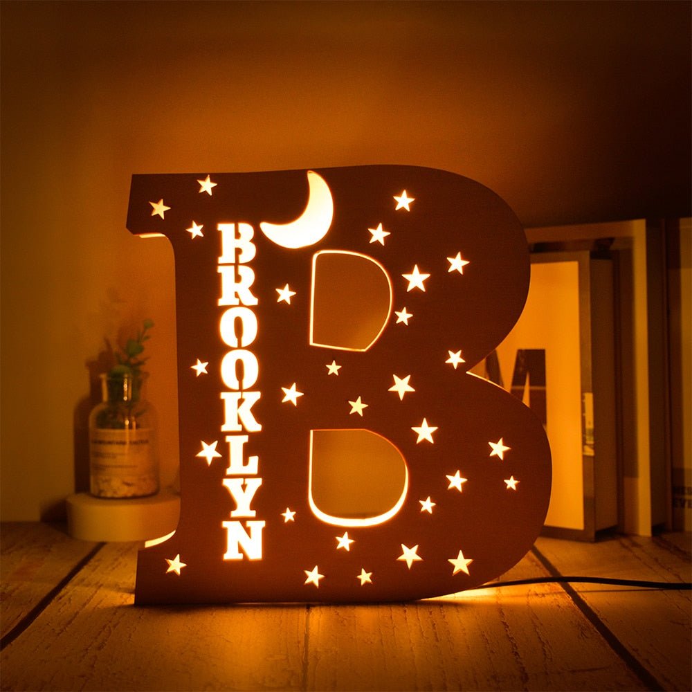 Personalized LED Wall Decor with Custom Name and Stars/Moon Design - Precious Engraved