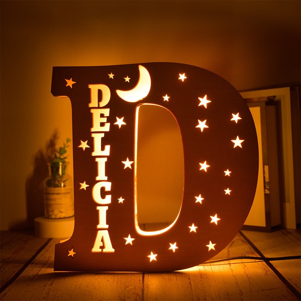 Personalized LED Wall Decor with Custom Name and Stars/Moon Design - Precious Engraved