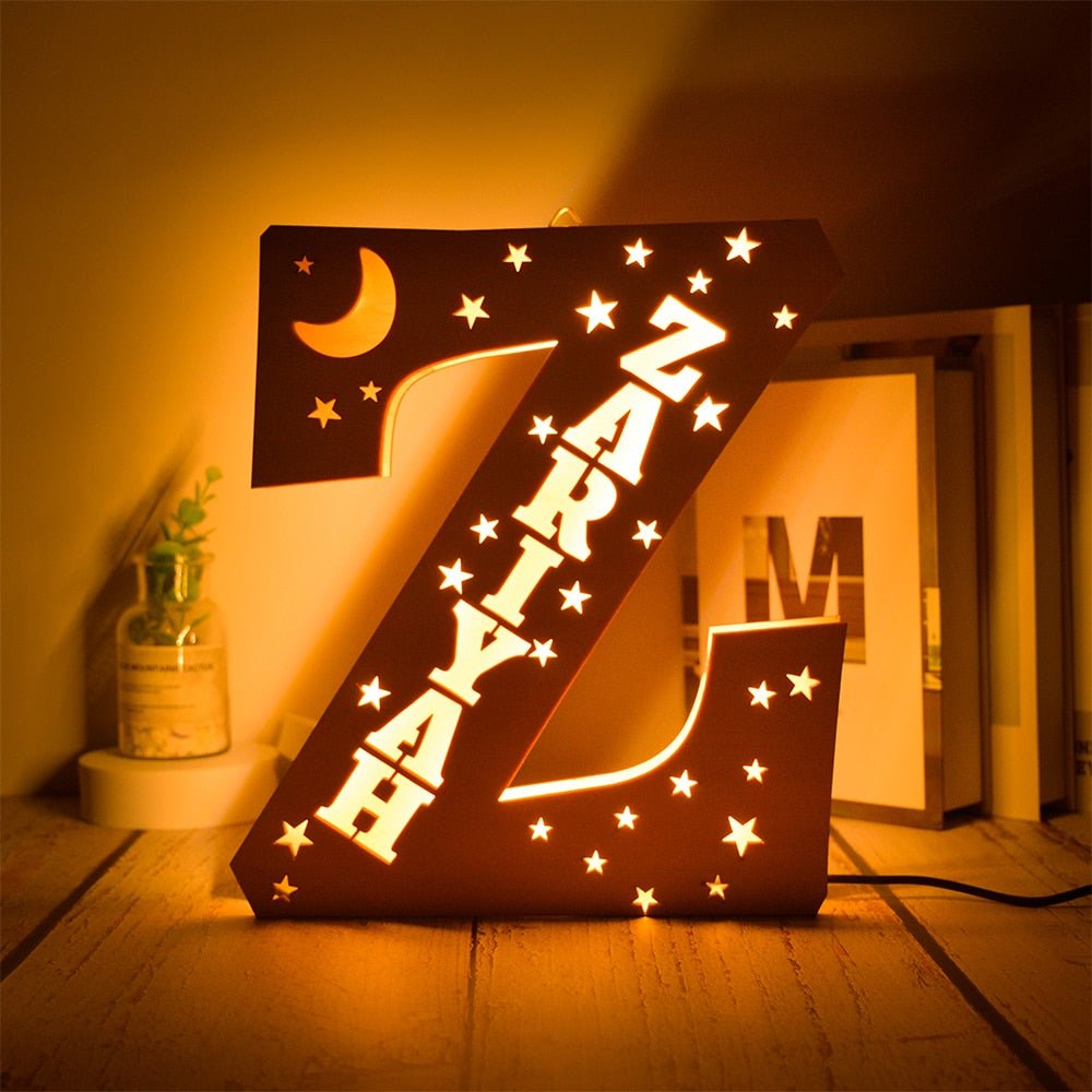 Personalized LED Wall Decor with Custom Name and Stars/Moon Design - Precious Engraved