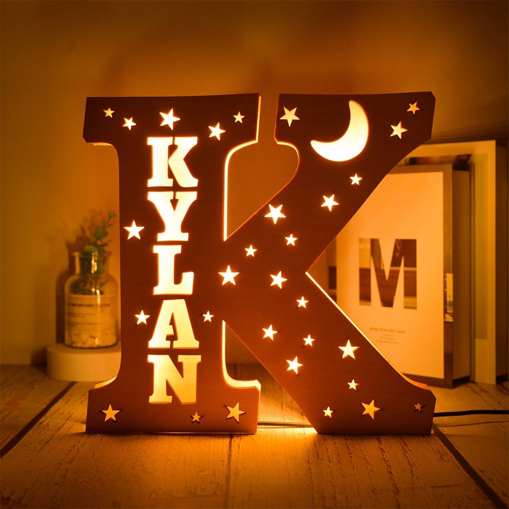 Personalized LED Wall Decor with Custom Name and Stars/Moon Design - Precious Engraved