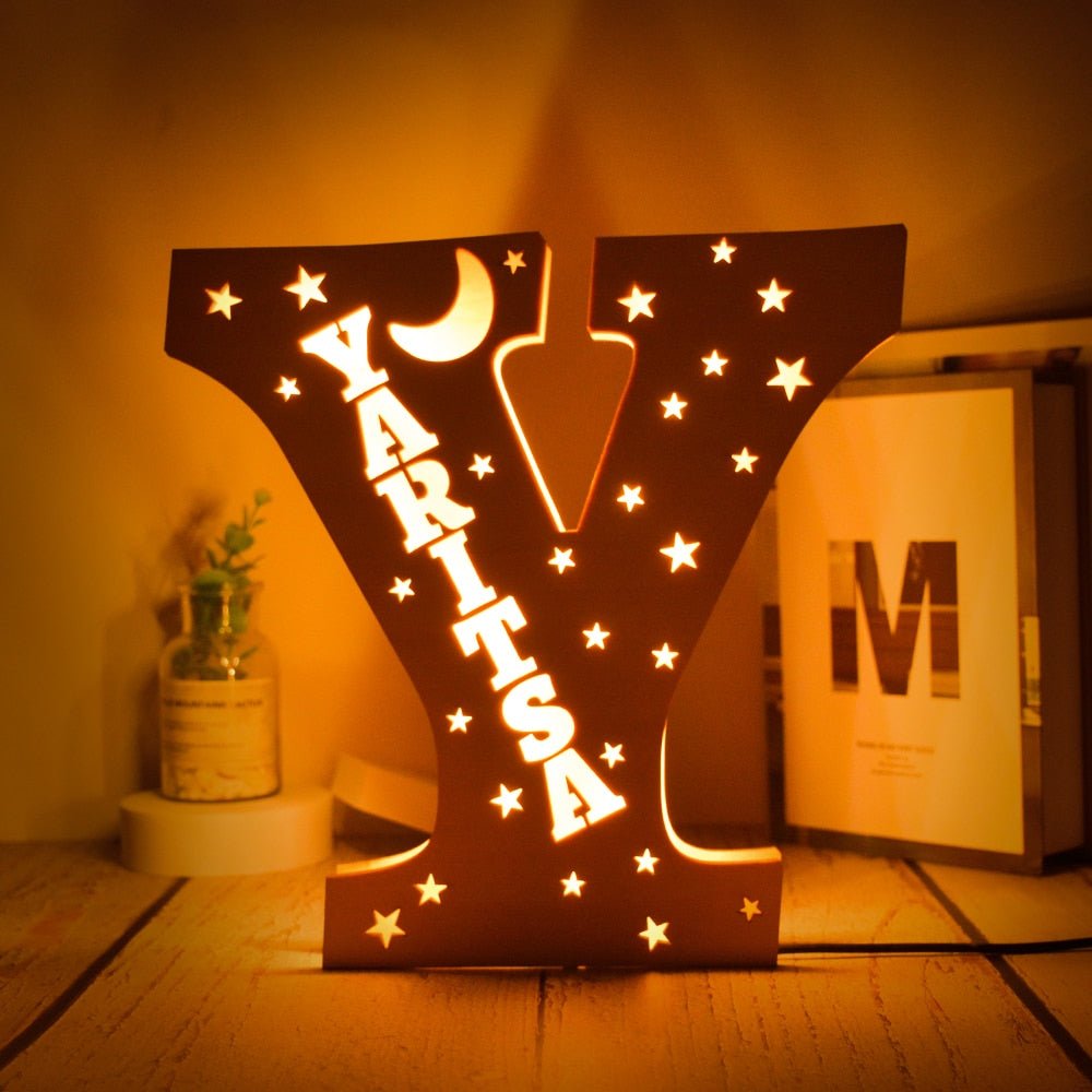 Personalized LED Wall Decor with Custom Name and Stars/Moon Design - Precious Engraved