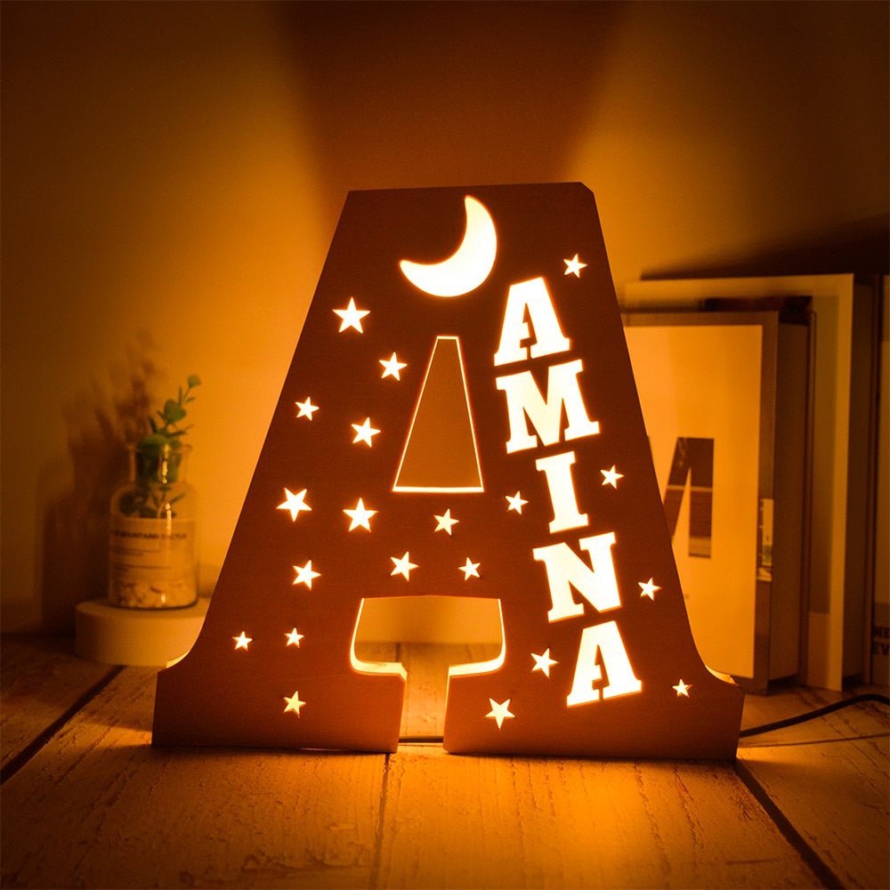 Personalized LED Wall Decor with Custom Name and Stars/Moon Design - Precious Engraved