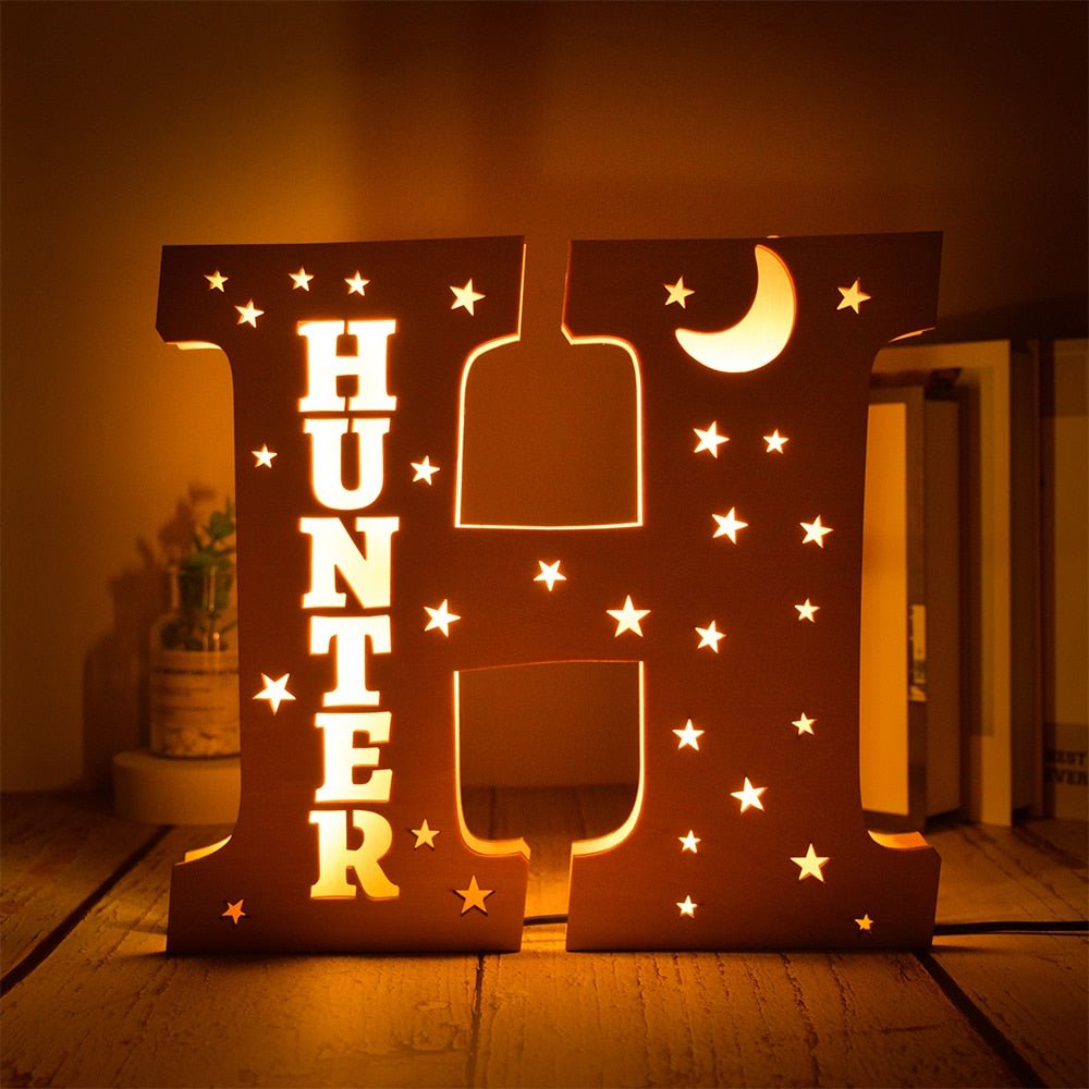 Personalized LED Wall Decor with Custom Name and Stars/Moon Design - Precious Engraved