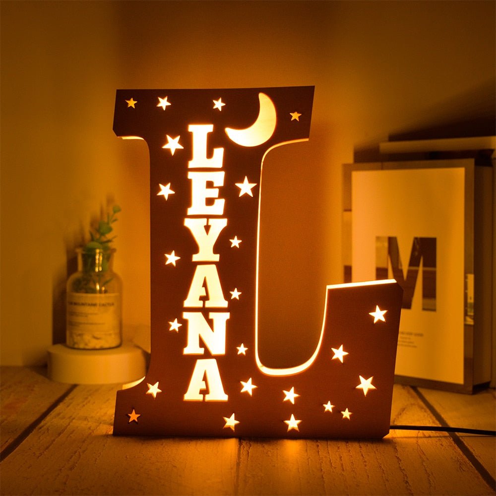 Personalized LED Wall Decor with Custom Name and Stars/Moon Design - Precious Engraved