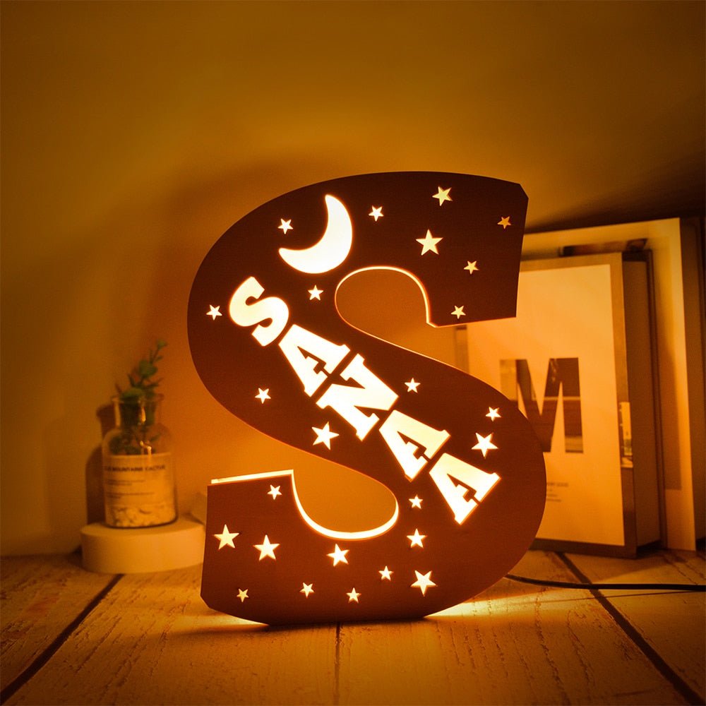 Personalized LED Wall Decor with Custom Name and Stars/Moon Design - Precious Engraved