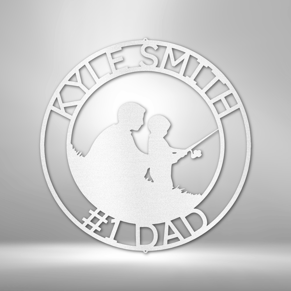 Personalized Metal Wall Art, Father and Son Fishing Monogram, Custom Metal Sign For Father's Day - Precious Engraved