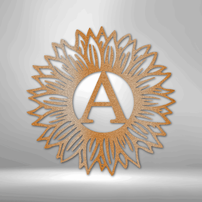 Sunflower Initial Personalized Gifts - Custom Metal Sign Copper