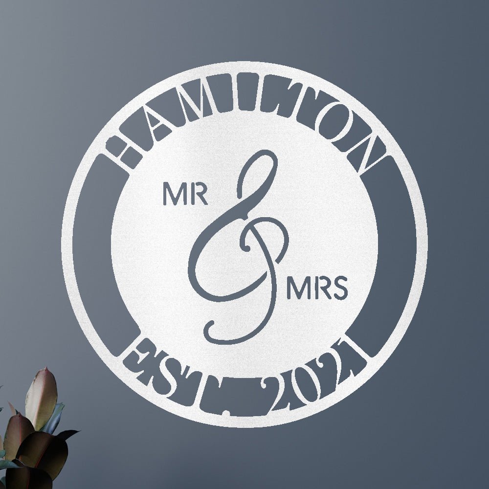 Custom Metal Wall Art - Personalized Mr and Mrs Wedding Sign