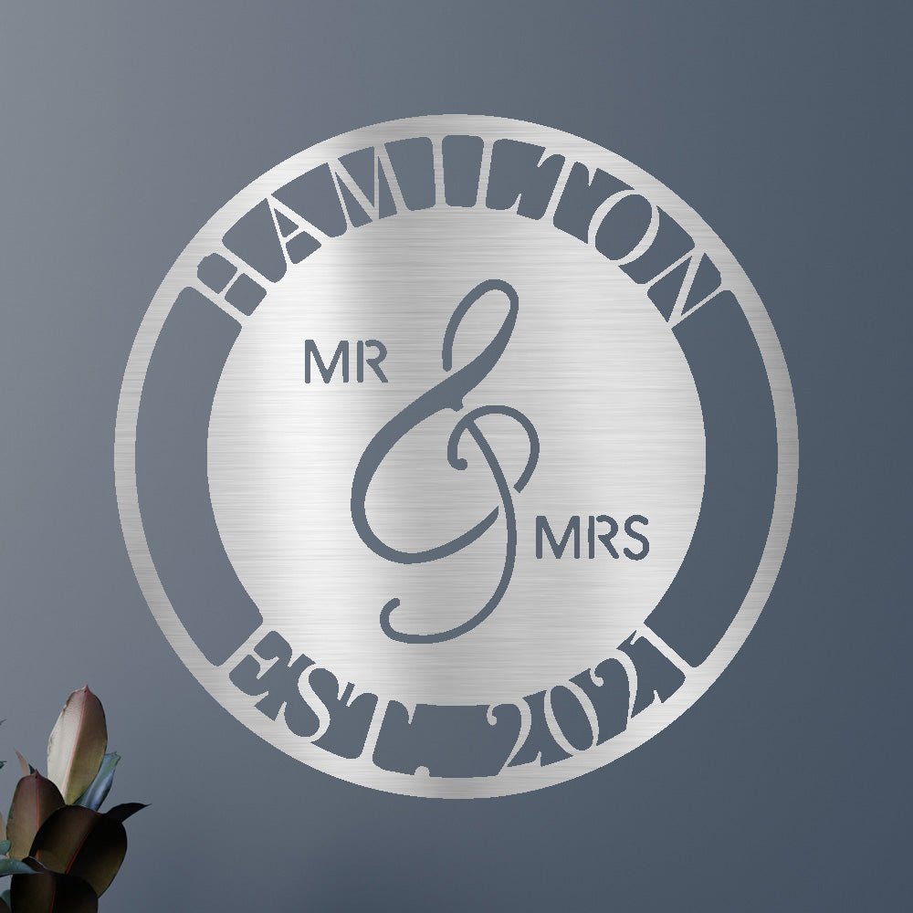 Custom Metal Wall Art - Personalized Mr and Mrs Wedding Sign