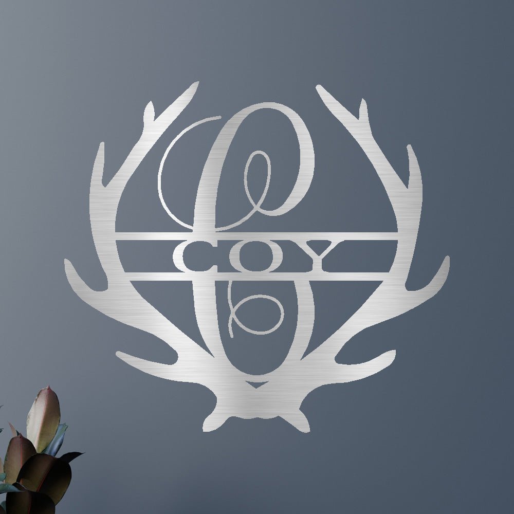 Custom Metal Wall Art - Personalized Deer Antler Monogram Sign